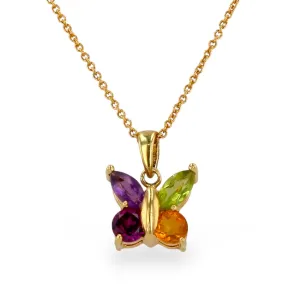 14k set chain with color tourmaline butterfly