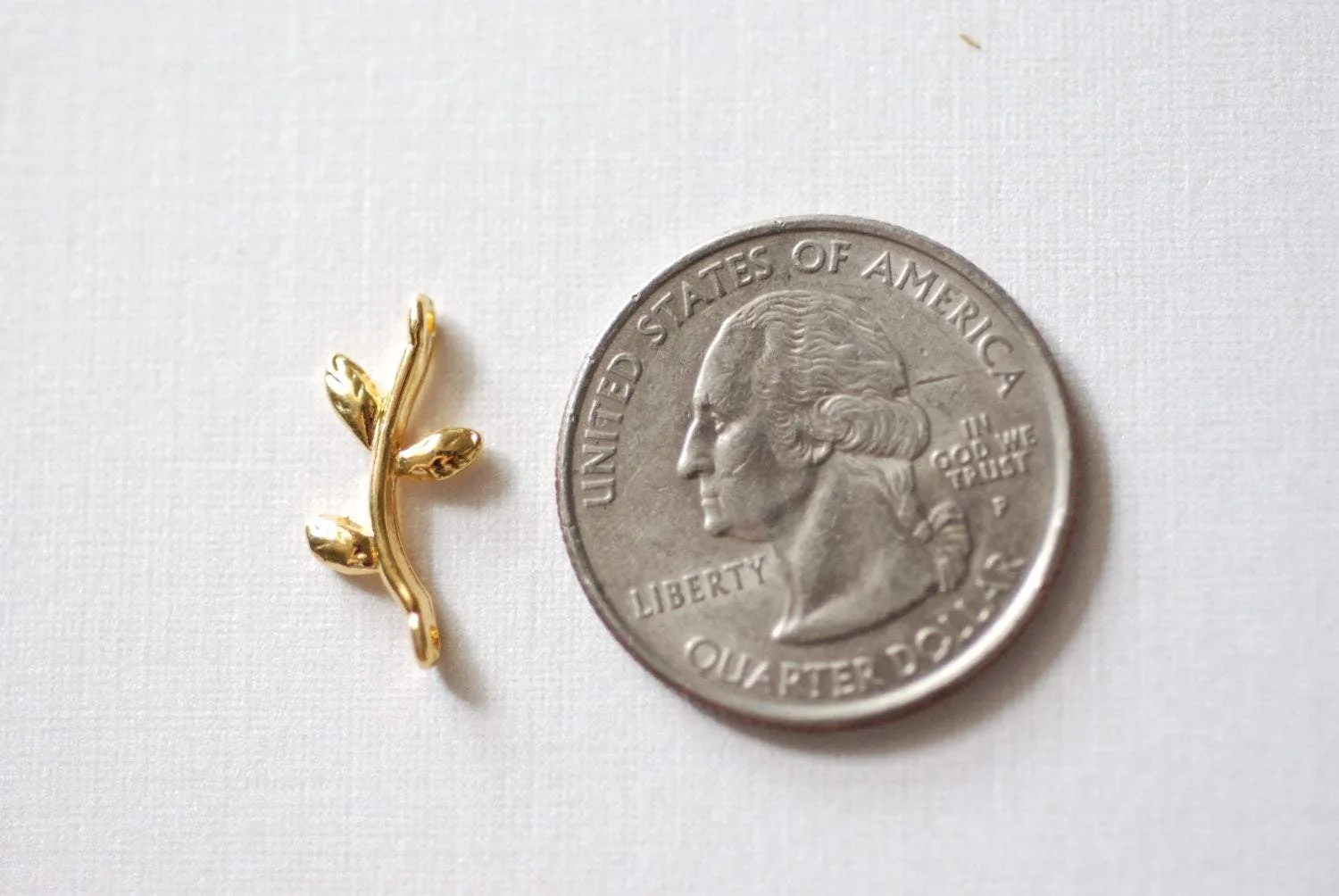 2pcs Vermeil Wholesale Gold Small Leaf Connector - 18k gold plated over sterling silver, Gold Twig Charm, Gold Branch, Gold Tree Charm, Gold Flower