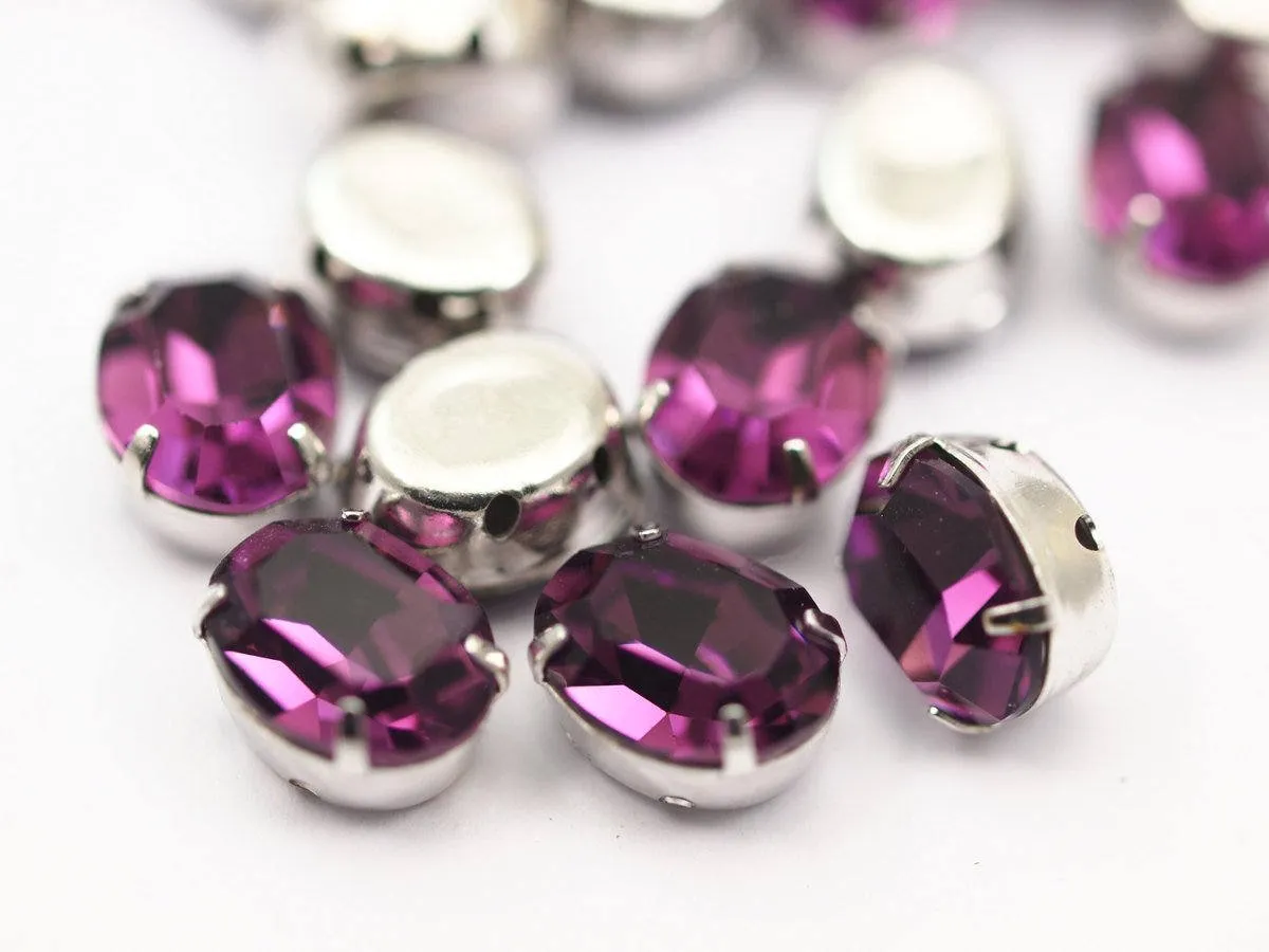 5 Purple Amethyst Swarovski Crystal Silver Prong Setting 10x8 Mm Y257