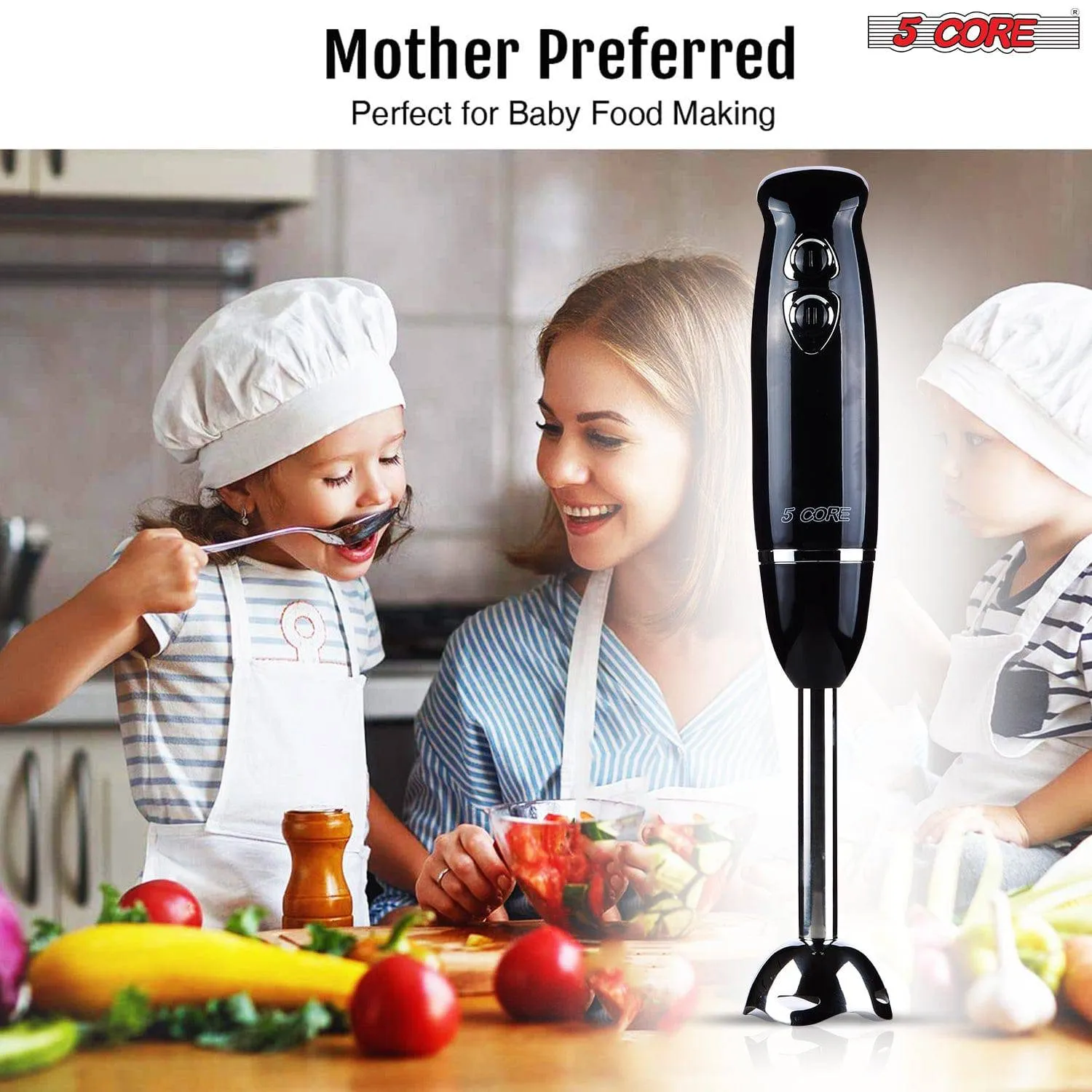 5Core 500W Immersion Blender Handheld 2 Speed Stainless Steel ,