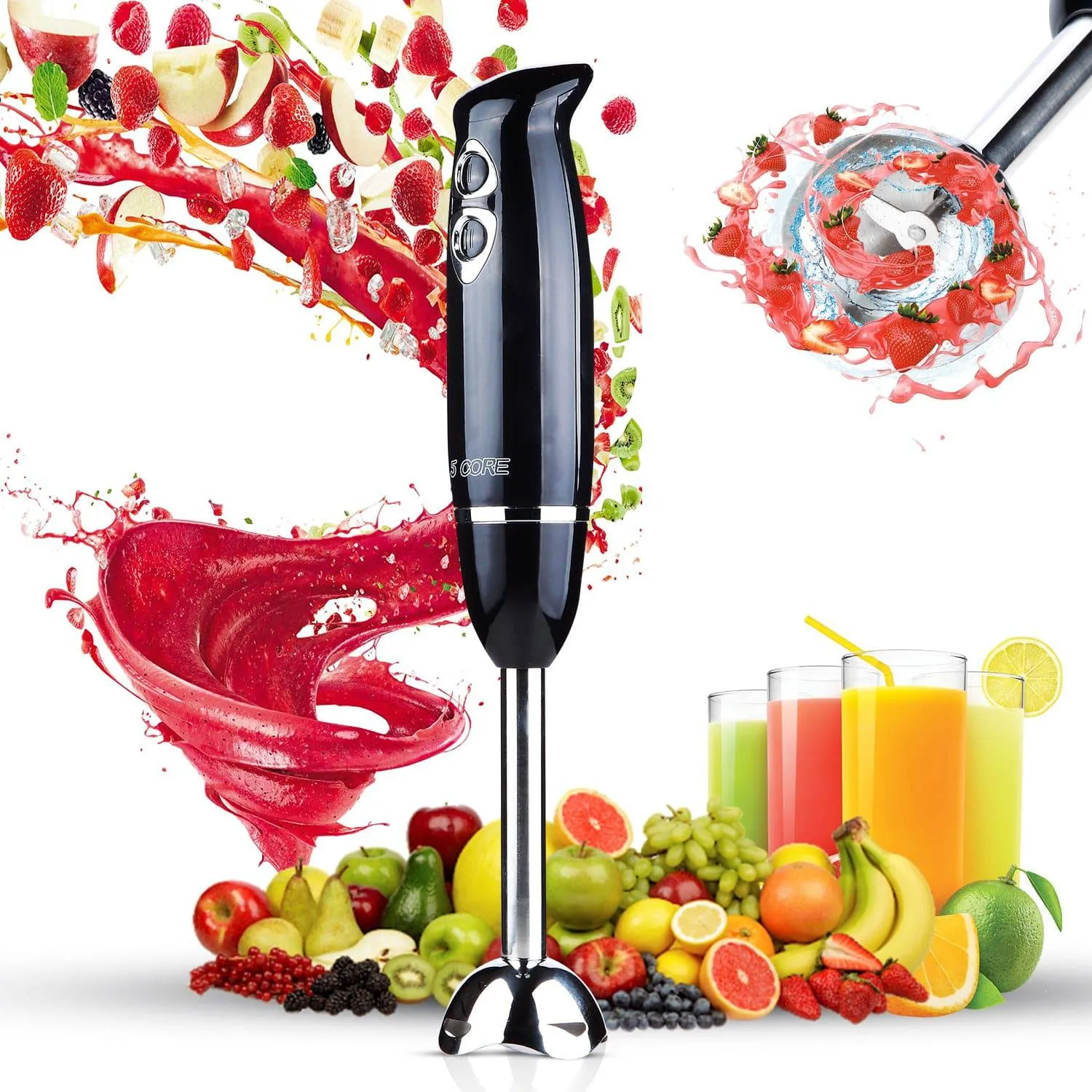 5Core 500W Immersion Blender Handheld 2 Speed Stainless Steel ,