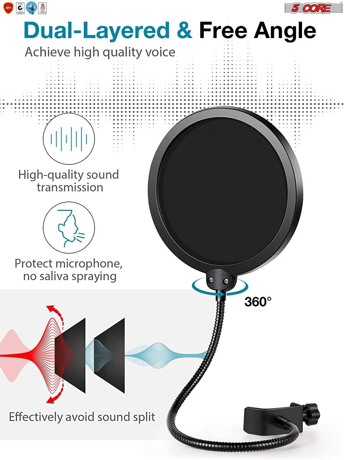 5Core Condenser Microphone Kit w/ Arm Stand Game Chat Audio Recording