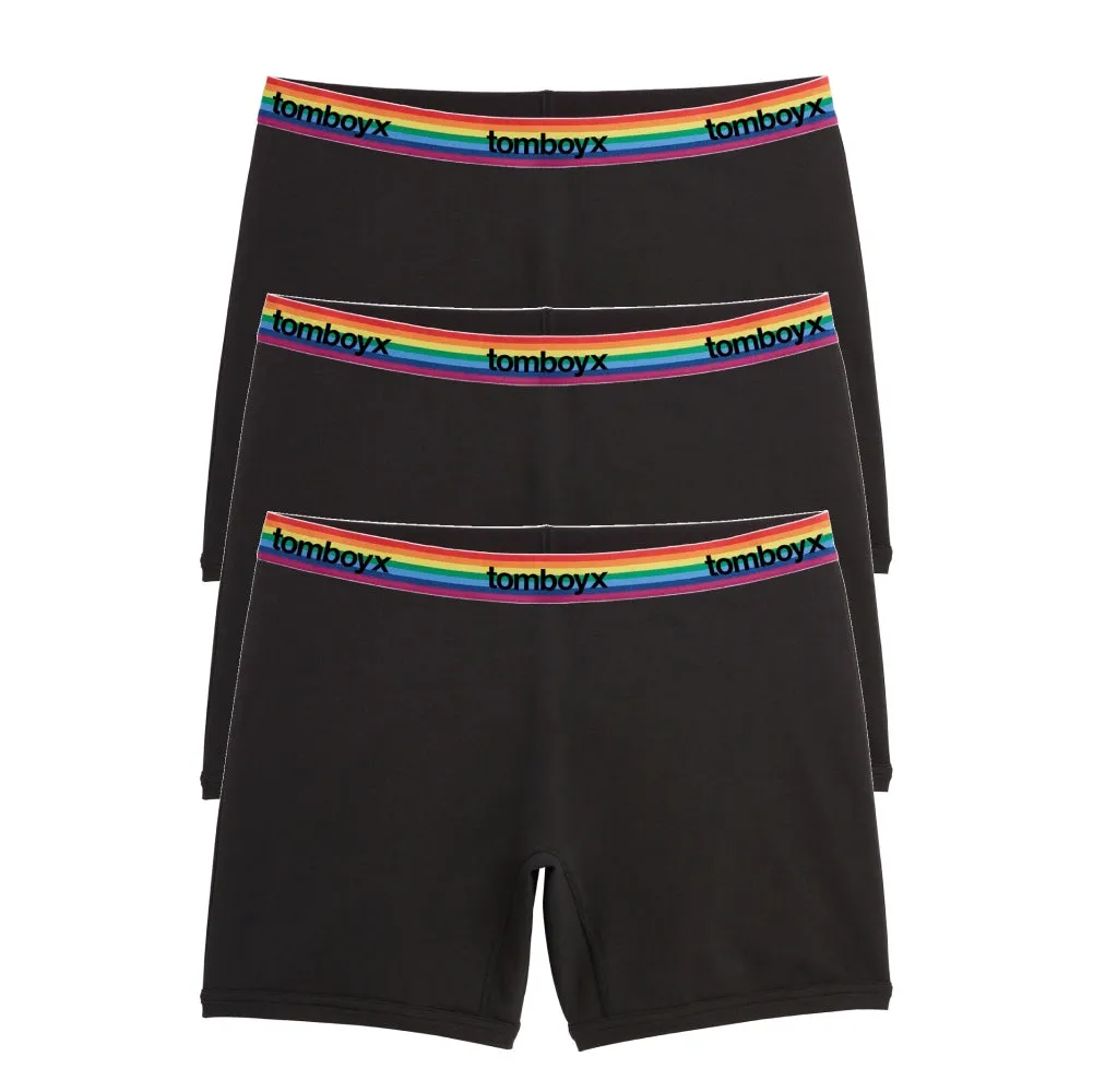 6" No Fly Boxer Briefs 3-Pack - Cotton Black Rainbow Logo