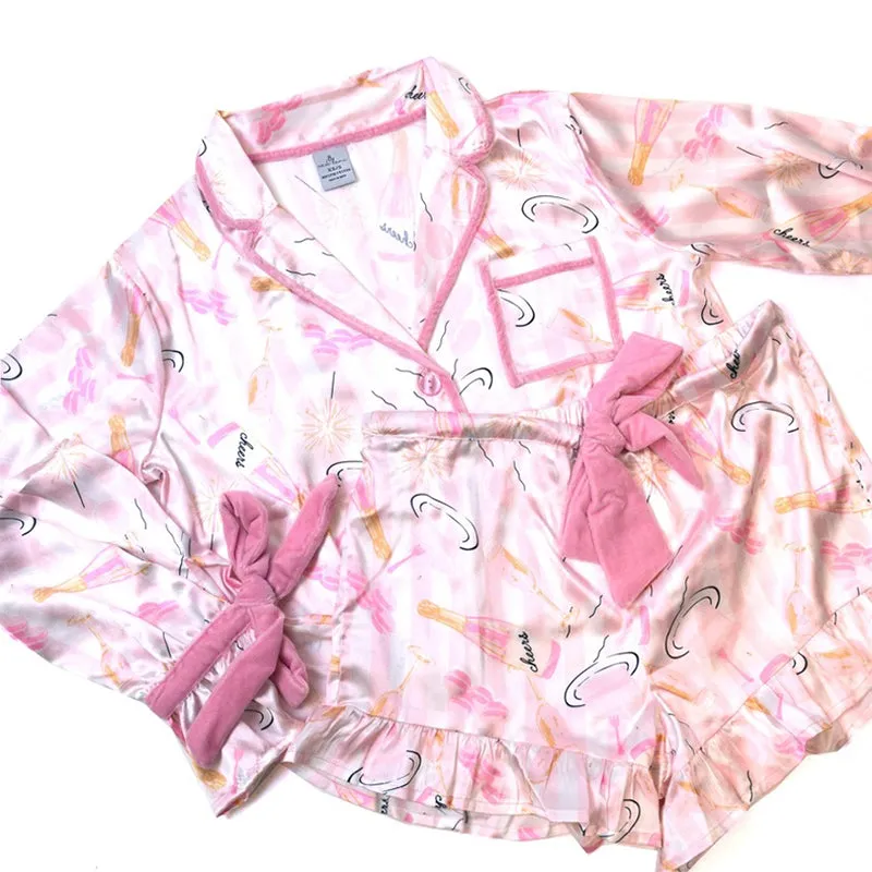 8 OAK LANE | Luxe Satin Ruffle Short PJ Set - Celebrate