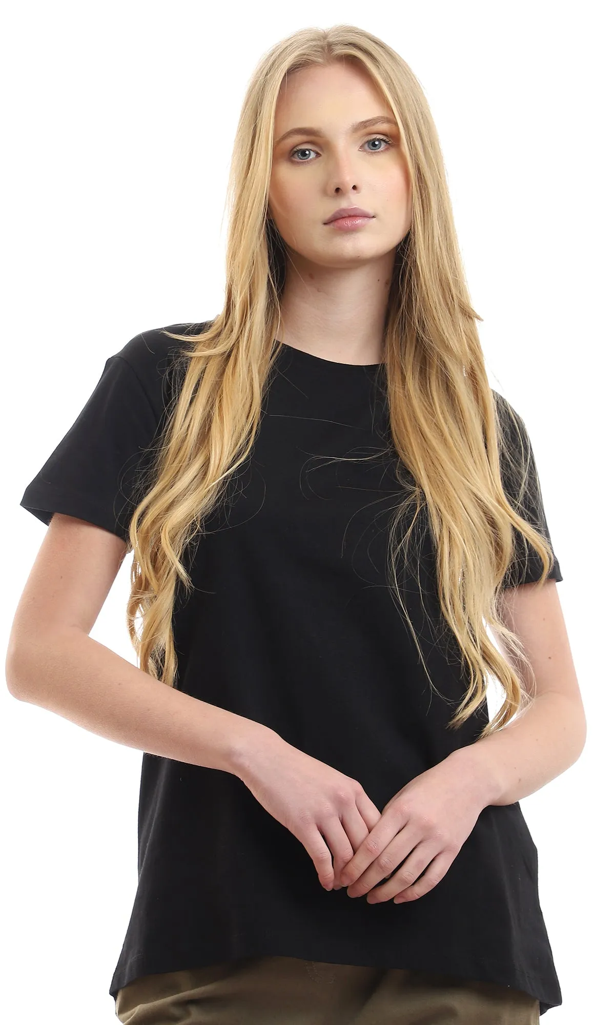 97257 Basic Round Short Sleeves Black Tee