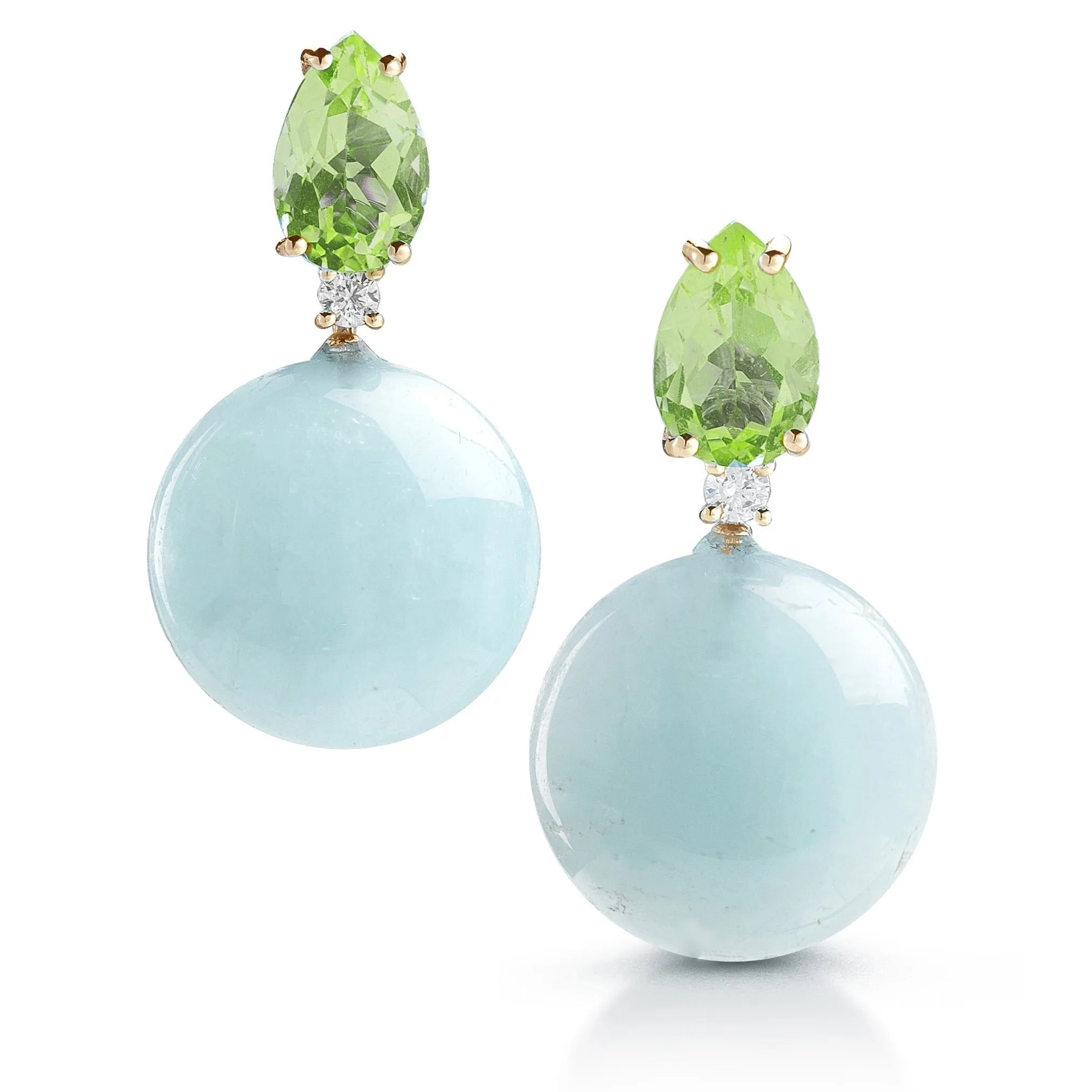 A & Furst - Bonbon - Drop Earrings with Peridot, Milky Aquamarine and Diamonds, 18k Yellow Gold