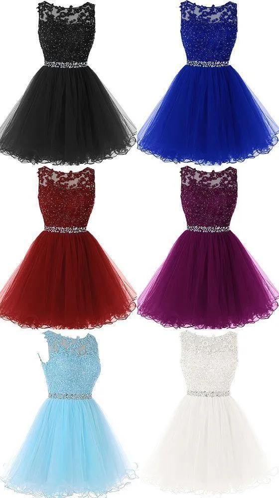 A Line Sleeveless Lace Rhinestone Short Cocktail Party Dress