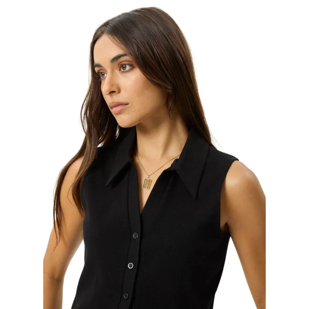 Afends Womens Eliza Hemp Ribbed Sleeveless Shirt - Black