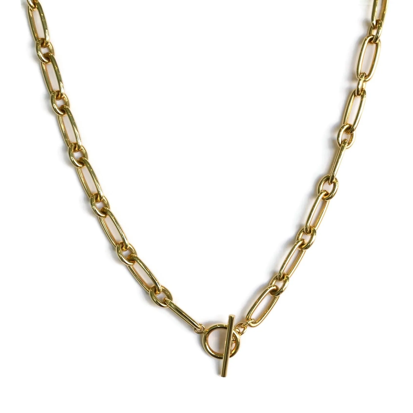 AFJ Gold Collection - Mixed Link Chain Necklace with Toggle, Yellow Gold