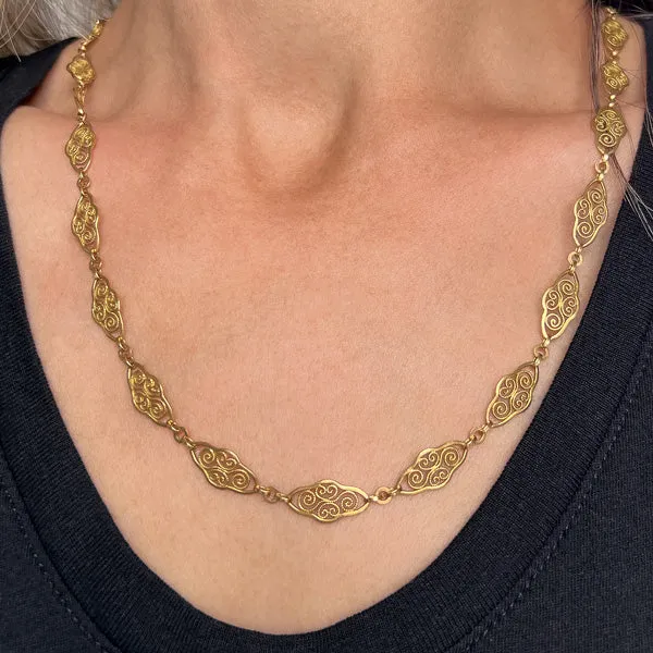 Antique Filigree Link Chain Necklace