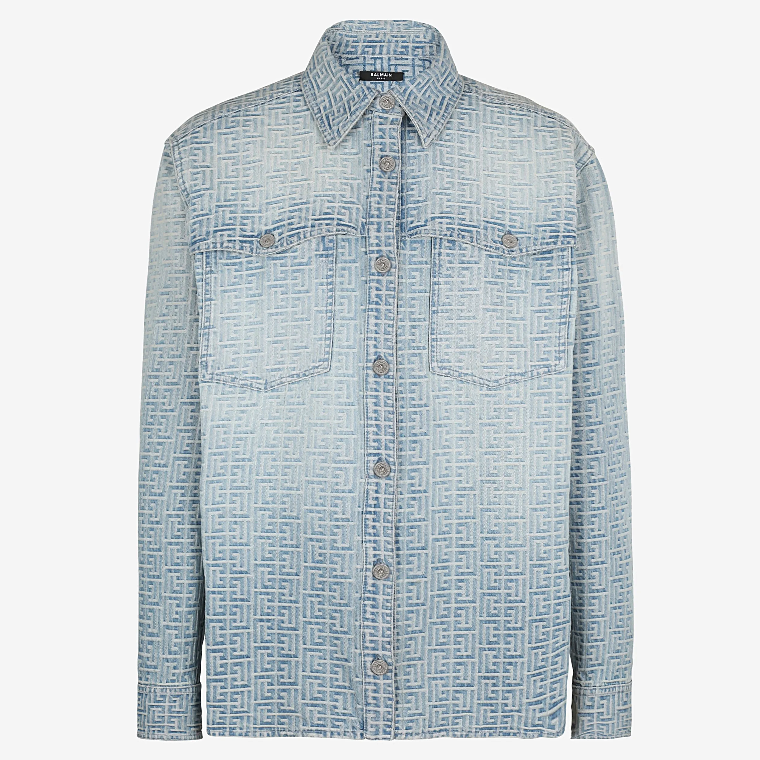 Balmain Monogrammed Denim Overshirt