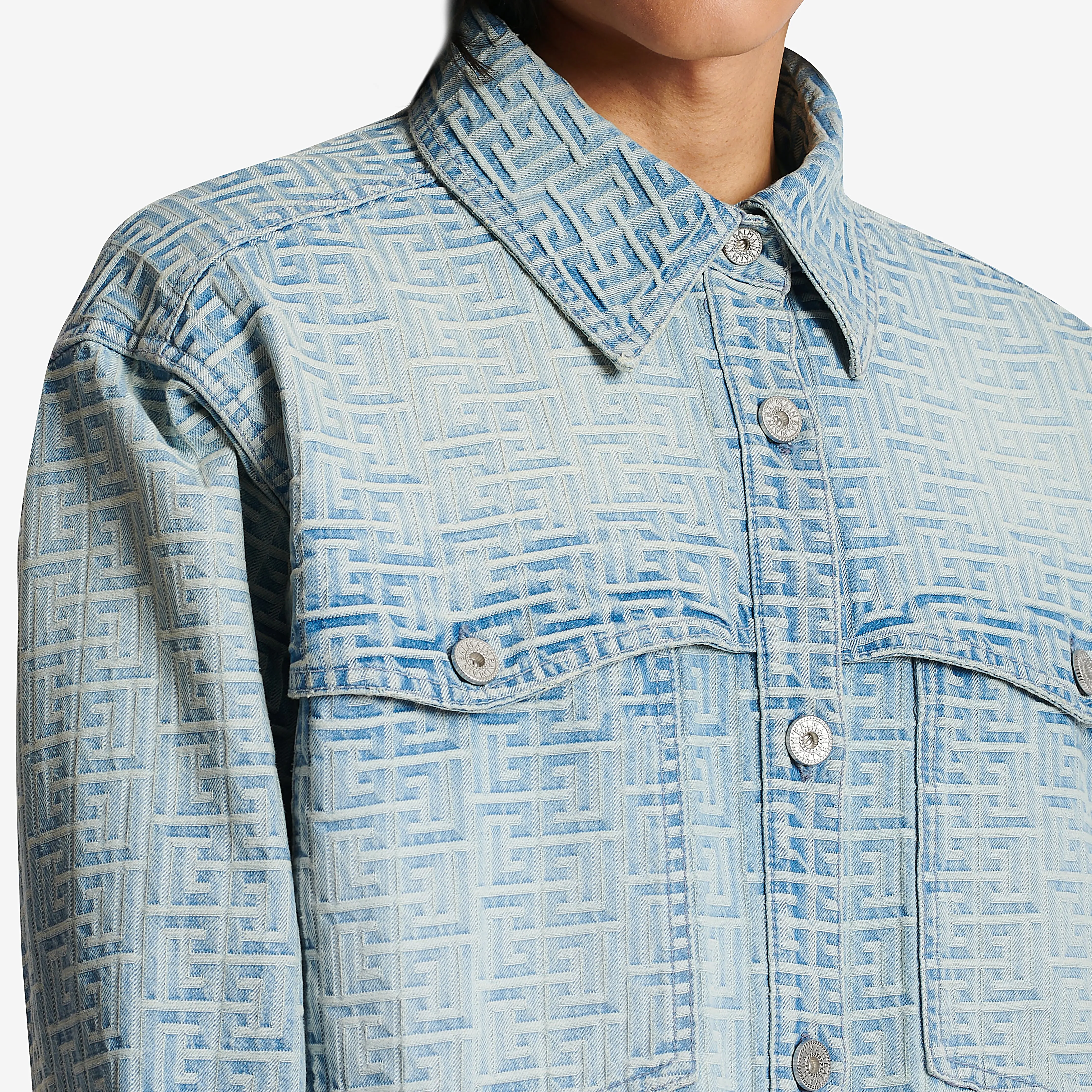 Balmain Monogrammed Denim Overshirt