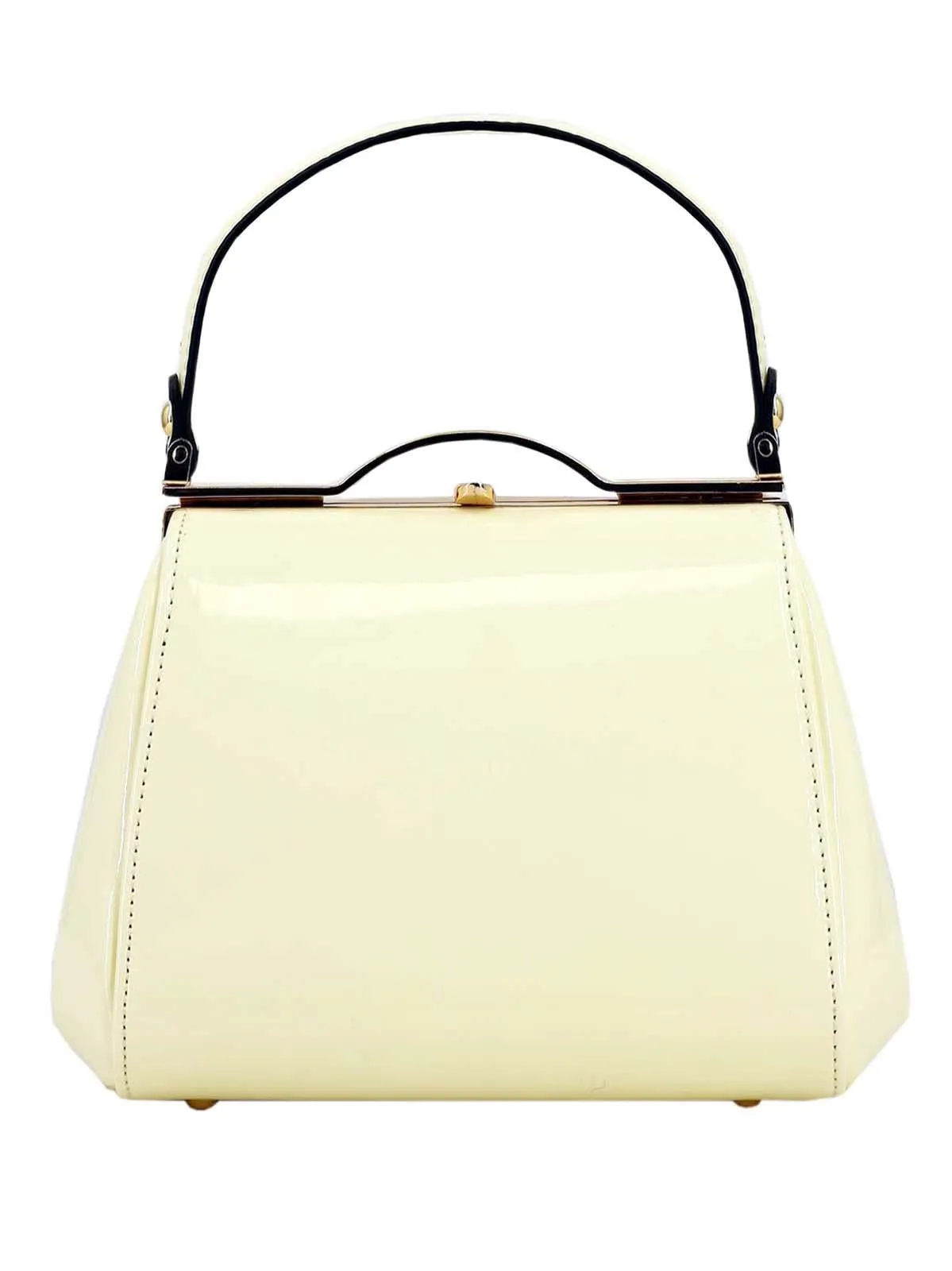 Beige Vintage Look Glossy Patent Frame Bag