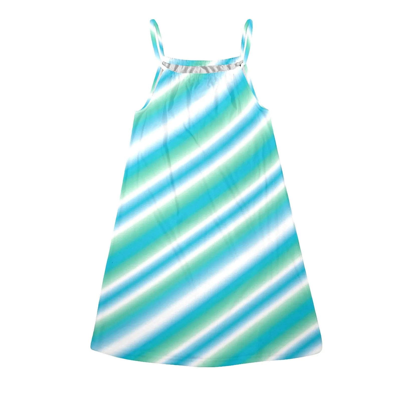 biased biscayne atoll blue Drawstring Neck Sleeveless Dress (Model D68)