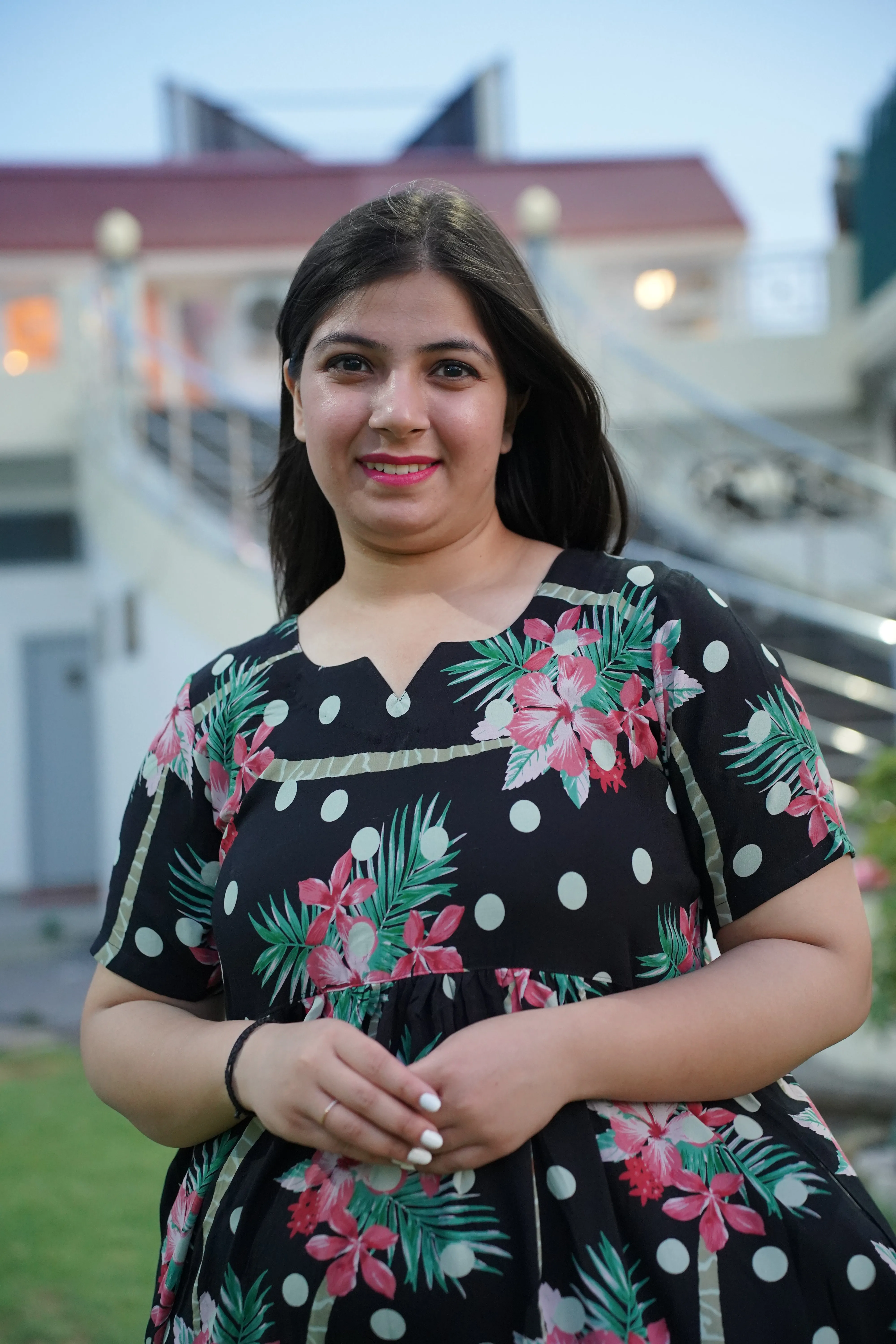 Black Polka Floral Night Gown