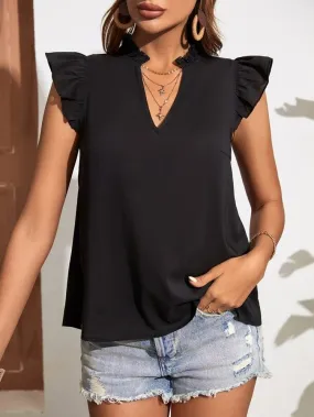 Blusa Donna Scollo V Volant Blusa Pizzo Schiena Casual Elegante