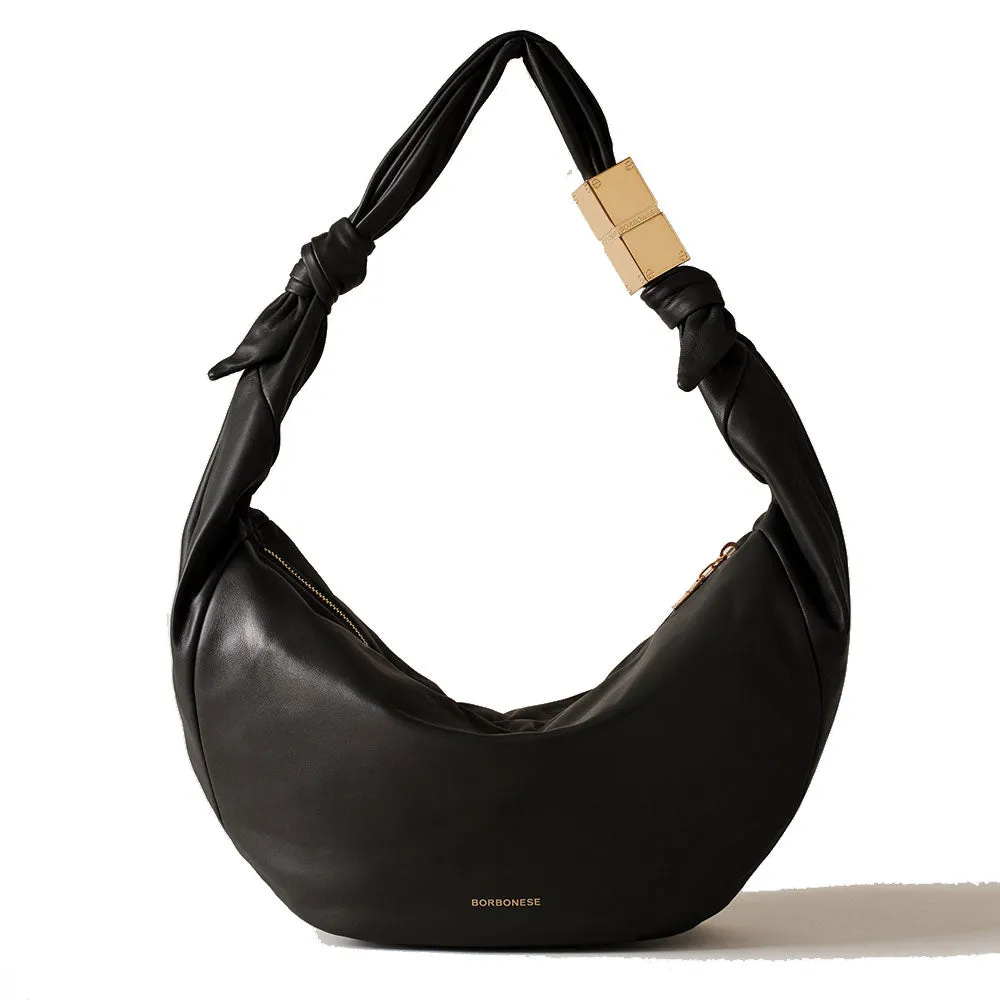 Borsa Donna Hobo Medium BORBONESE linea Domino in Nappa Nera