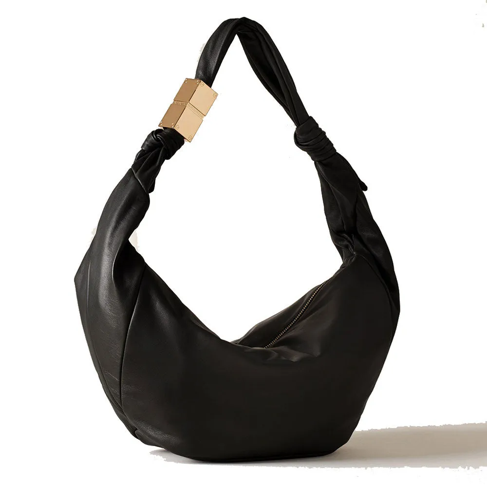 Borsa Donna Hobo Medium BORBONESE linea Domino in Nappa Nera