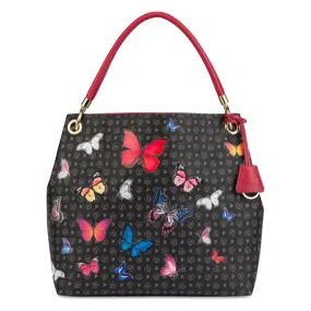 Borsa Donna Hobo POLLINI Linea Heritage Butterfly Nero e Rosso