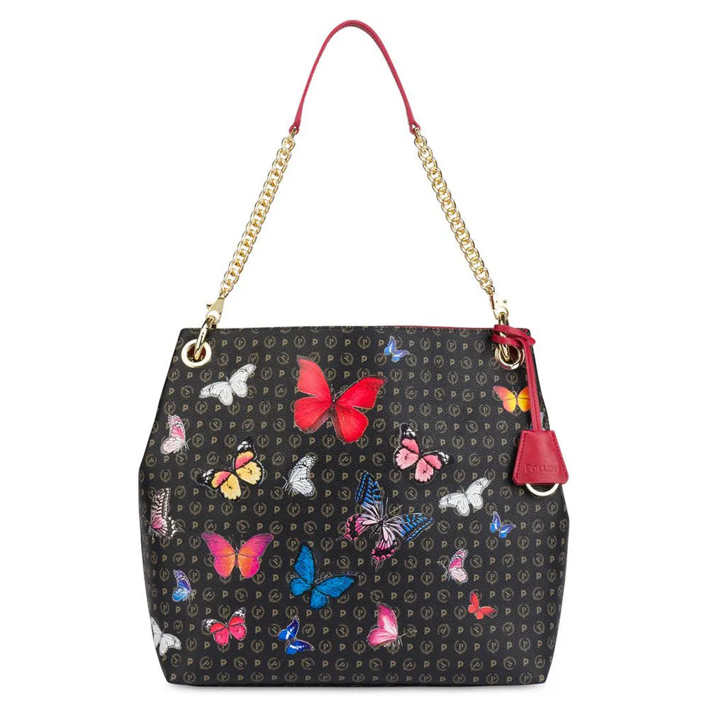 Borsa Donna Hobo POLLINI Linea Heritage Butterfly Nero e Rosso