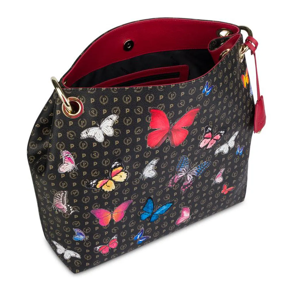 Borsa Donna Hobo POLLINI Linea Heritage Butterfly Nero e Rosso