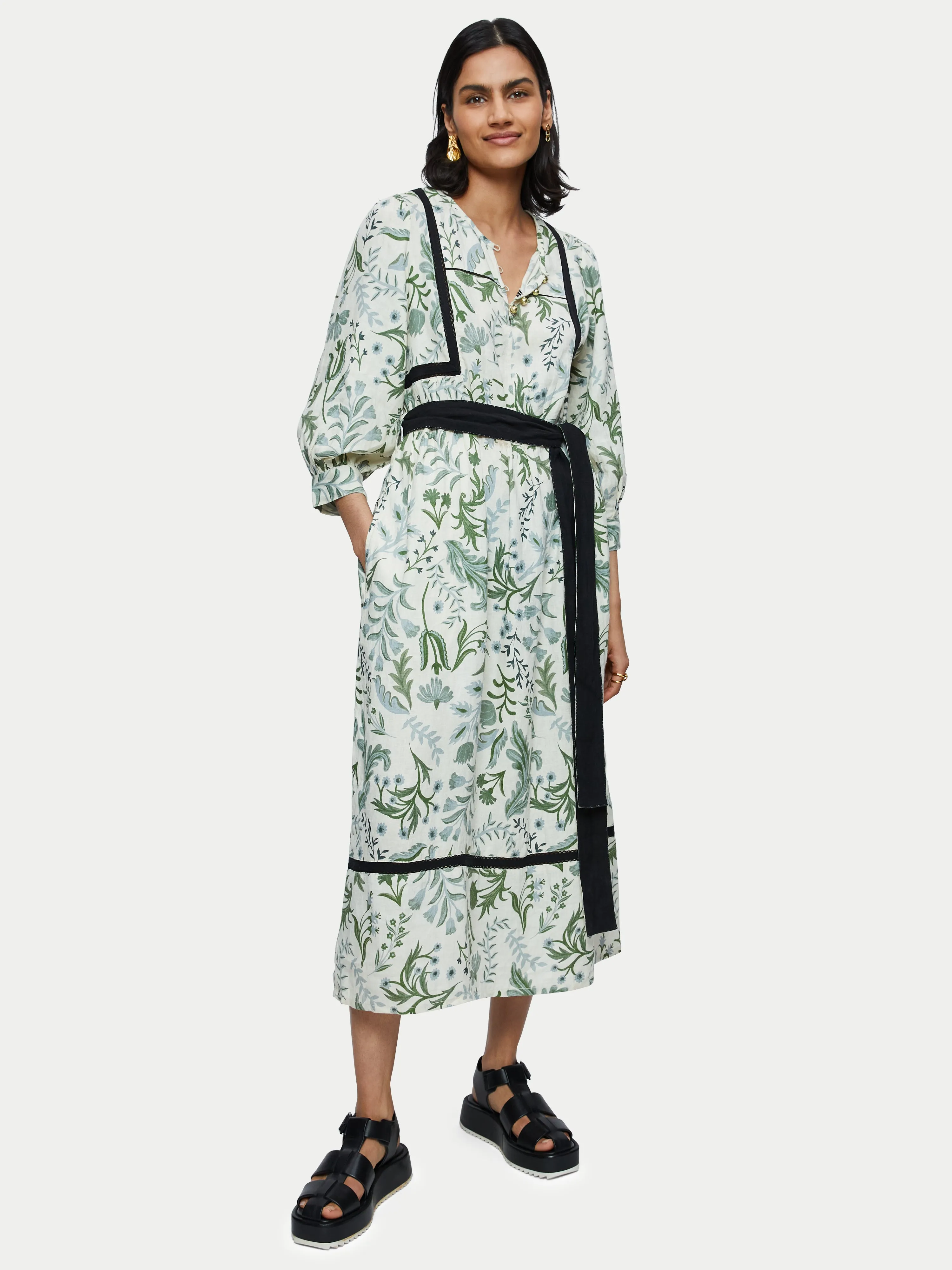 Botanist Floral Linen Dress | Green