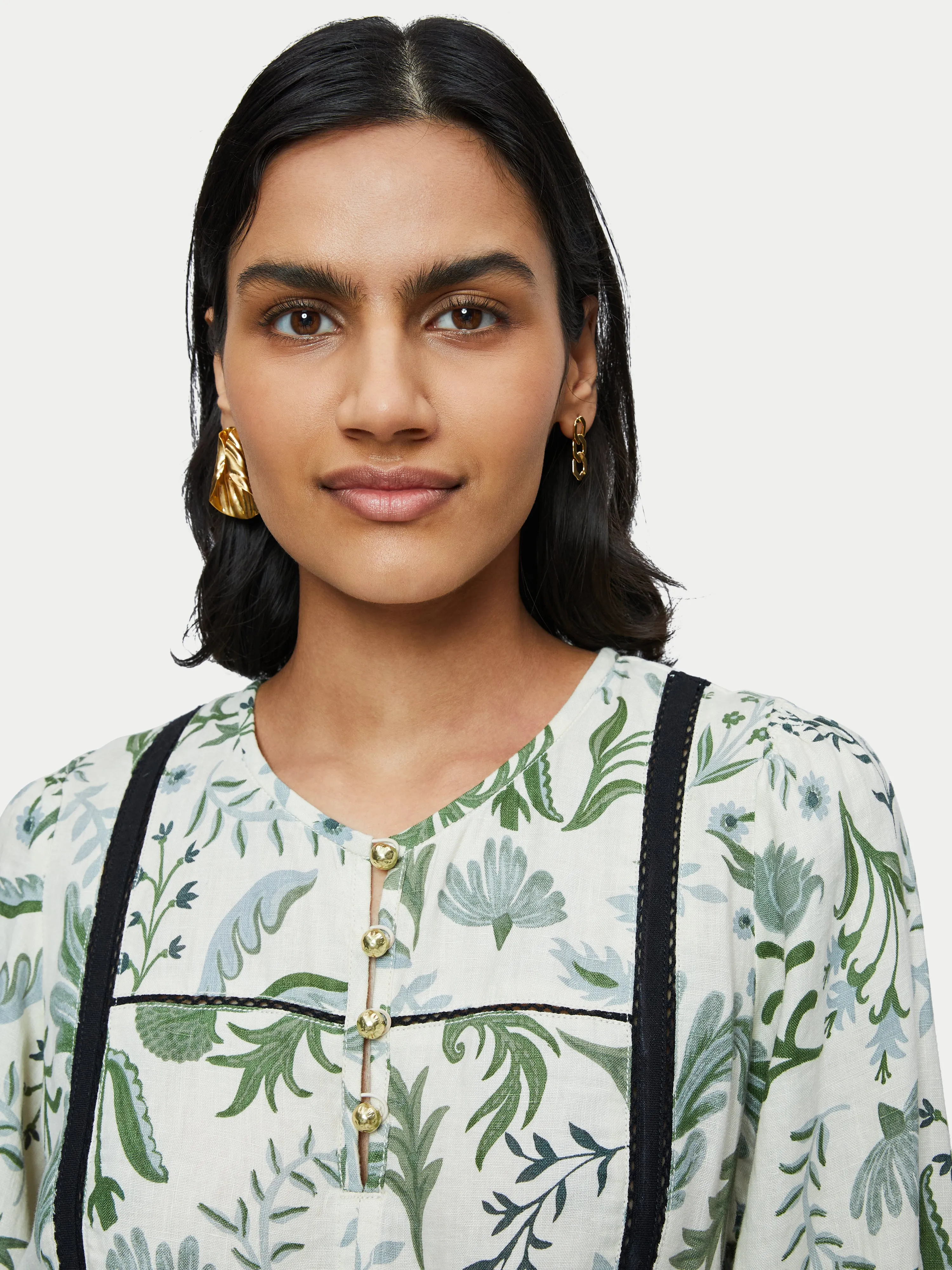 Botanist Floral Linen Dress | Green