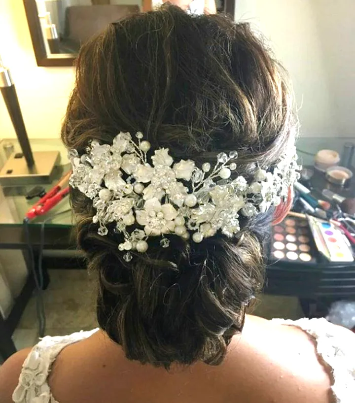 Bridal Headpiece with Frosted Flowers Pearls and Crystals