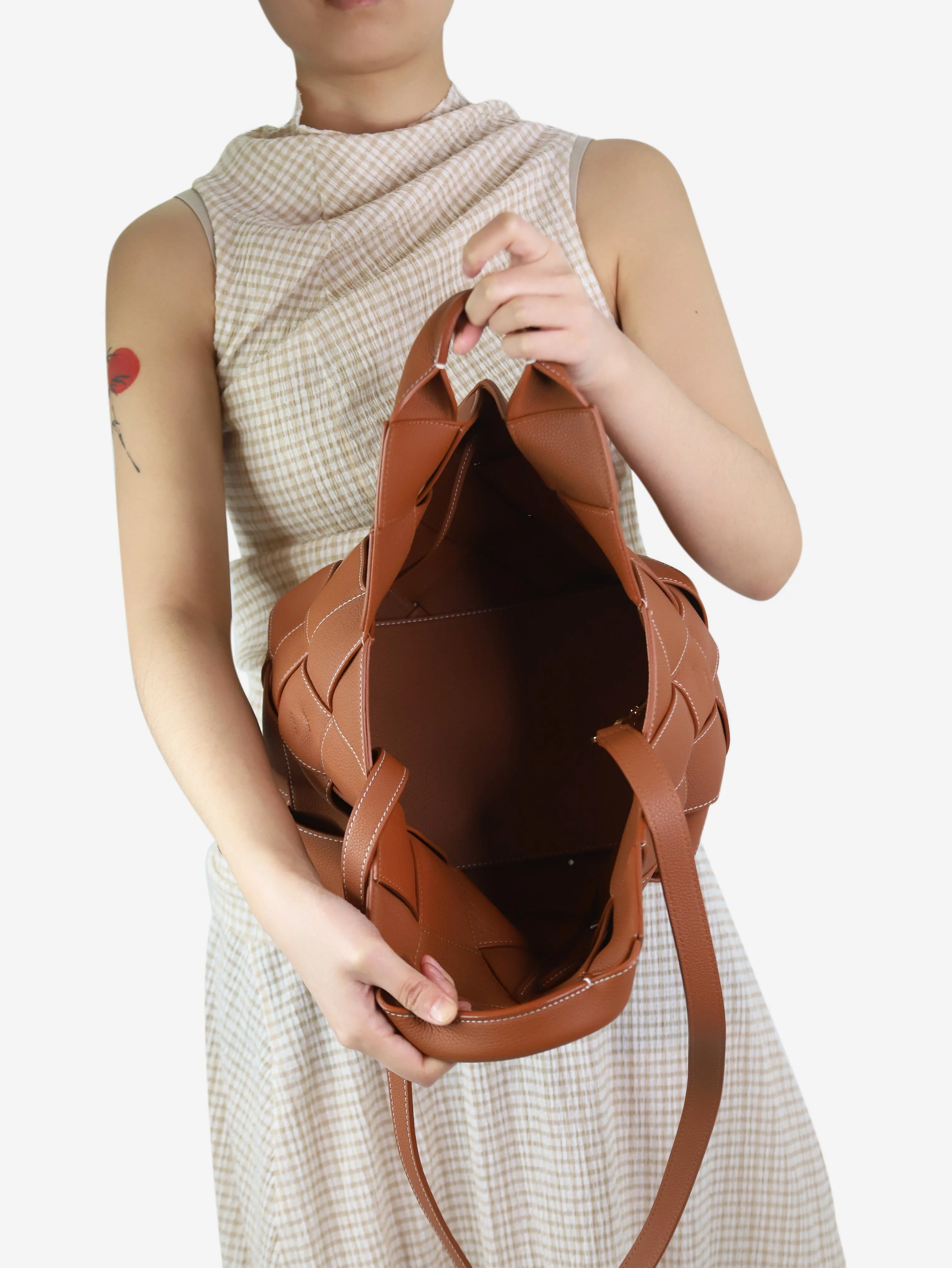 Brown Surplus leather woven basket bag