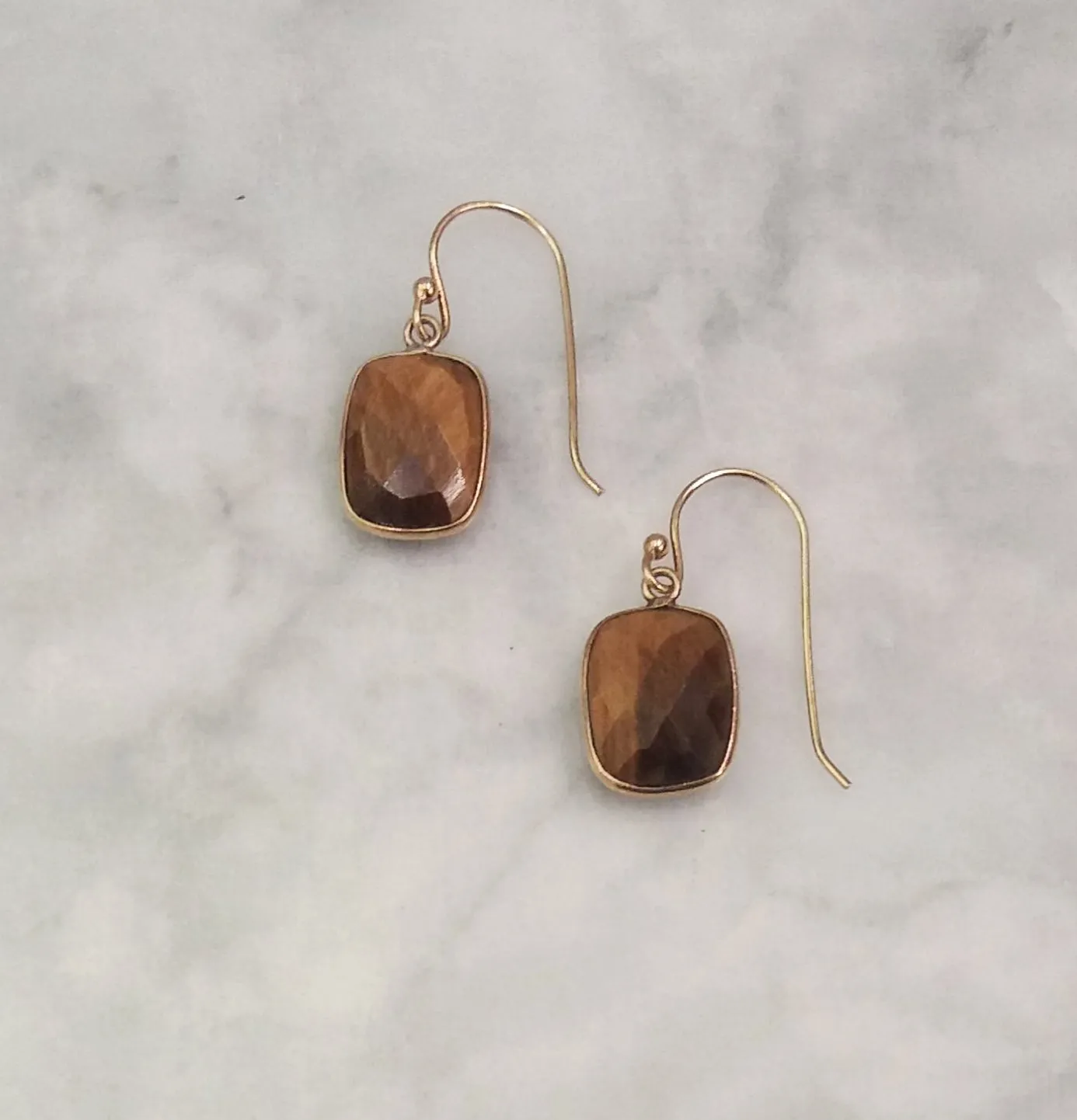 Brown Tigers Eye Single Drop Hook Earrings