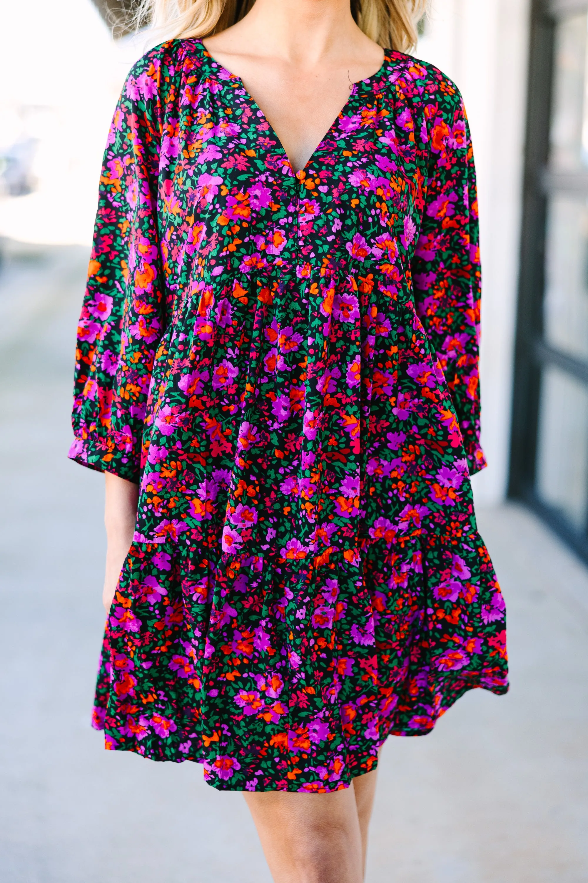 Can't Be Outdone Black Ditsy Floral Dress