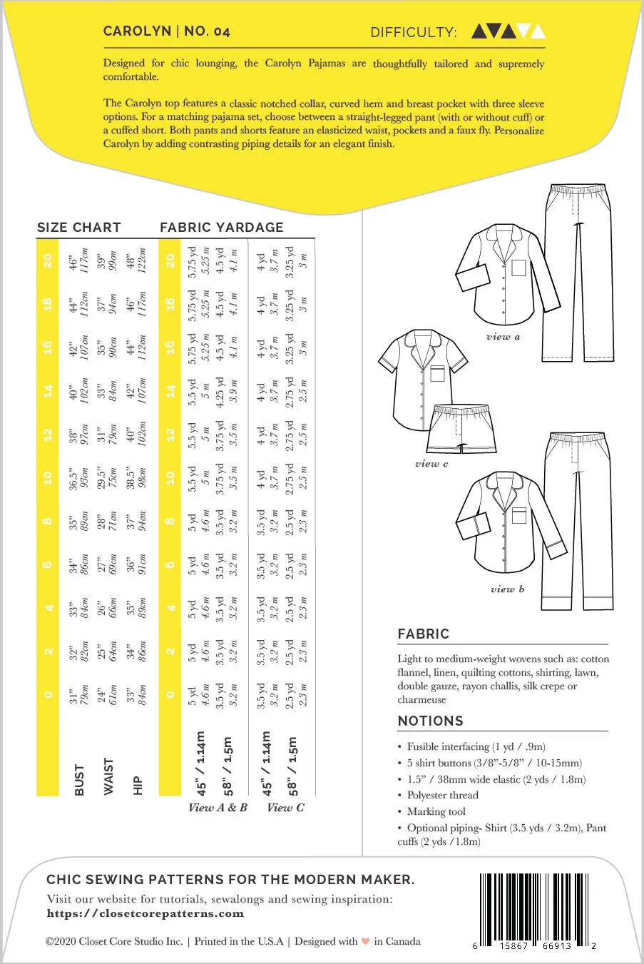 Carolyn Pajamas Sewing Pattern by Closet Core Patterns