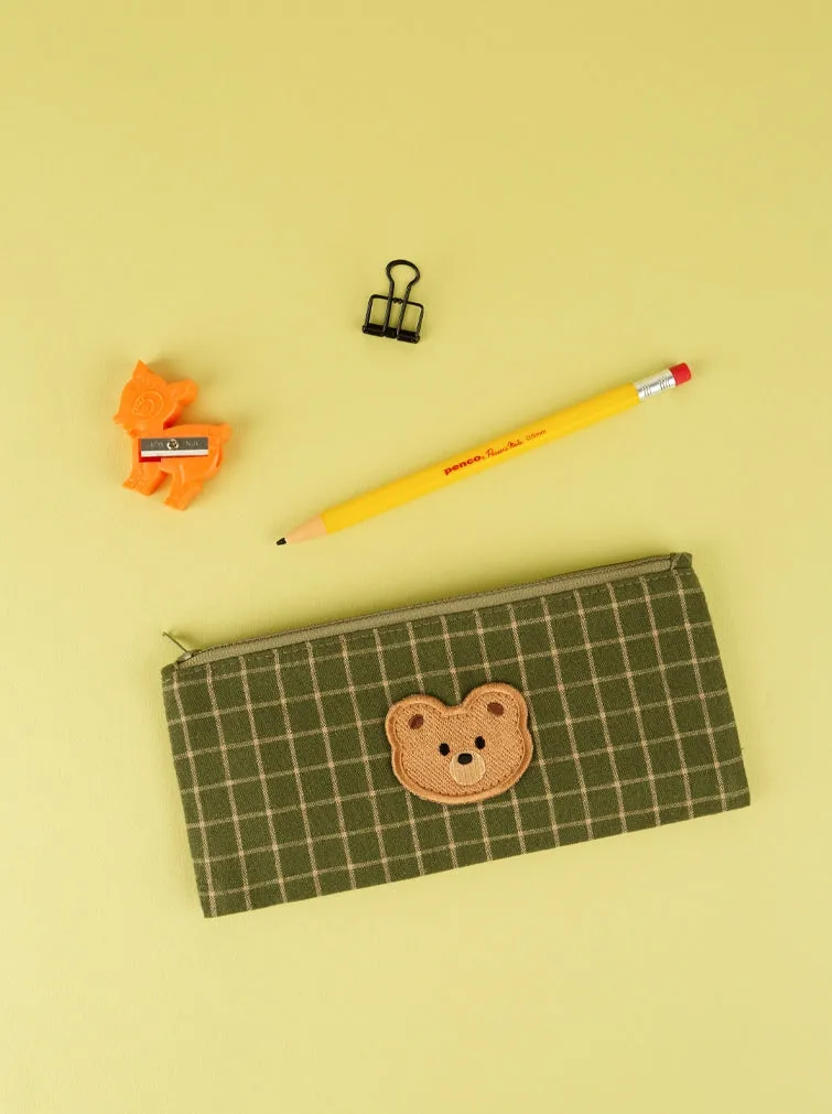 Checked Wappen Cat Bear Rabbit Pencil Cases Stationery Zipper School Office Cosmetics Pouches Artists Designer Gifts Bags Purses Students Girls Erasers Slim