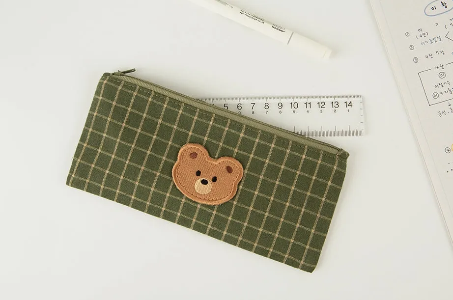 Checked Wappen Cat Bear Rabbit Pencil Cases Stationery Zipper School Office Cosmetics Pouches Artists Designer Gifts Bags Purses Students Girls Erasers Slim