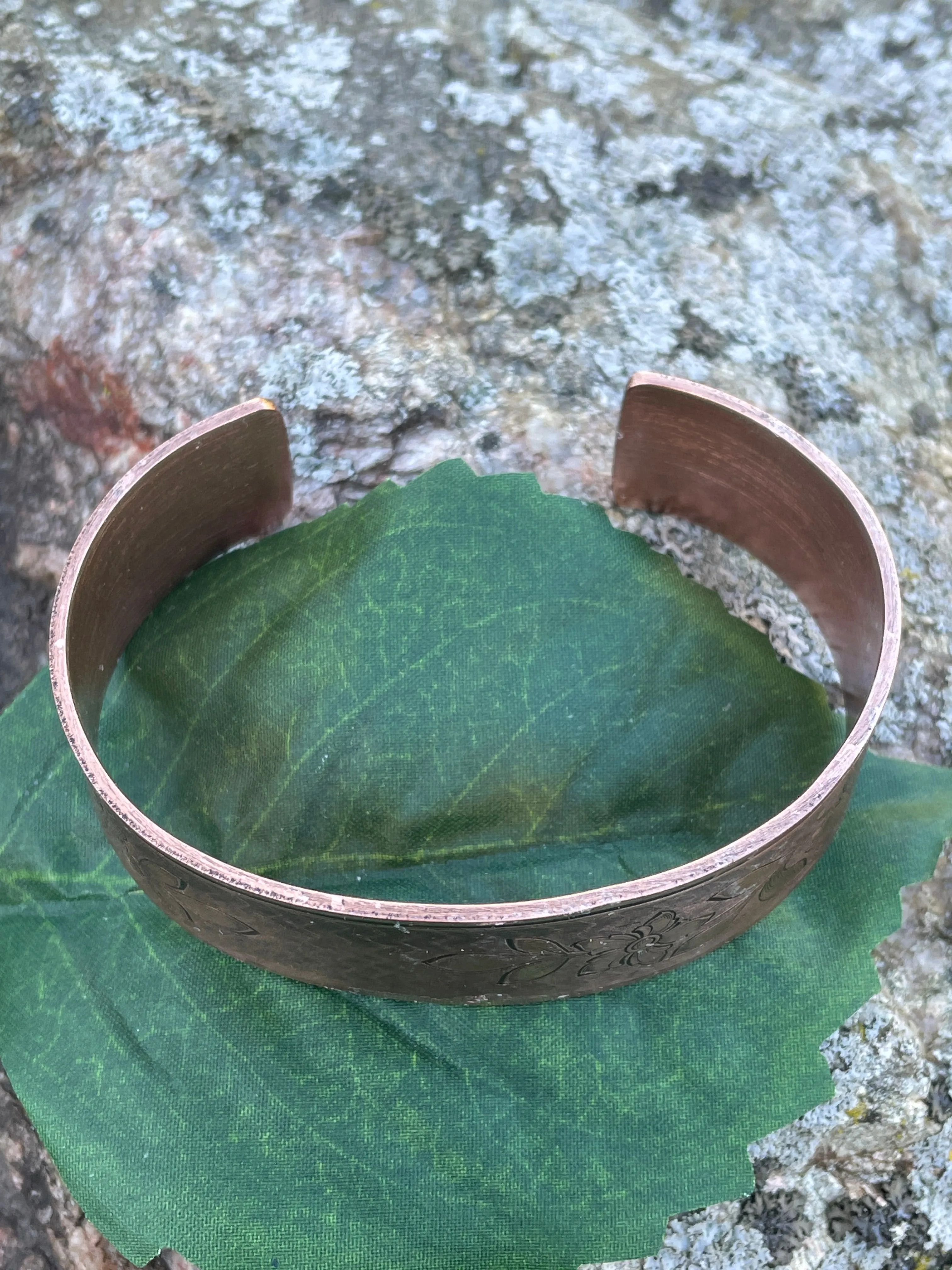 Chevron Flower Copper Cuff Bracelet