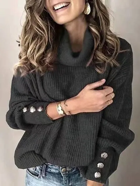 Classic Turtleneck Solid Color Sweatshirt Sweater for Women