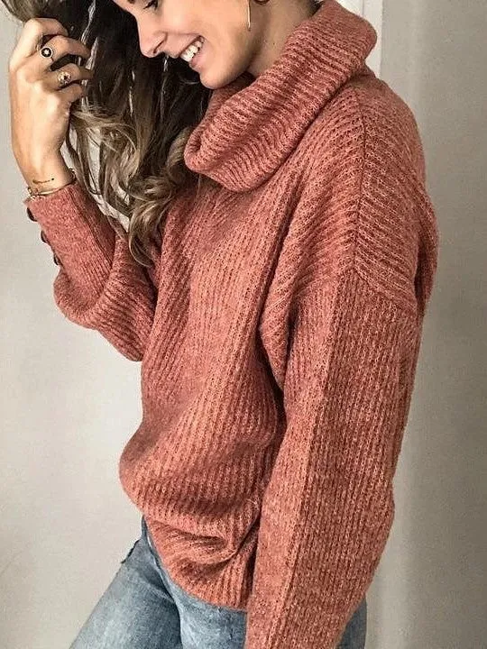 Classic Turtleneck Solid Color Sweatshirt Sweater for Women