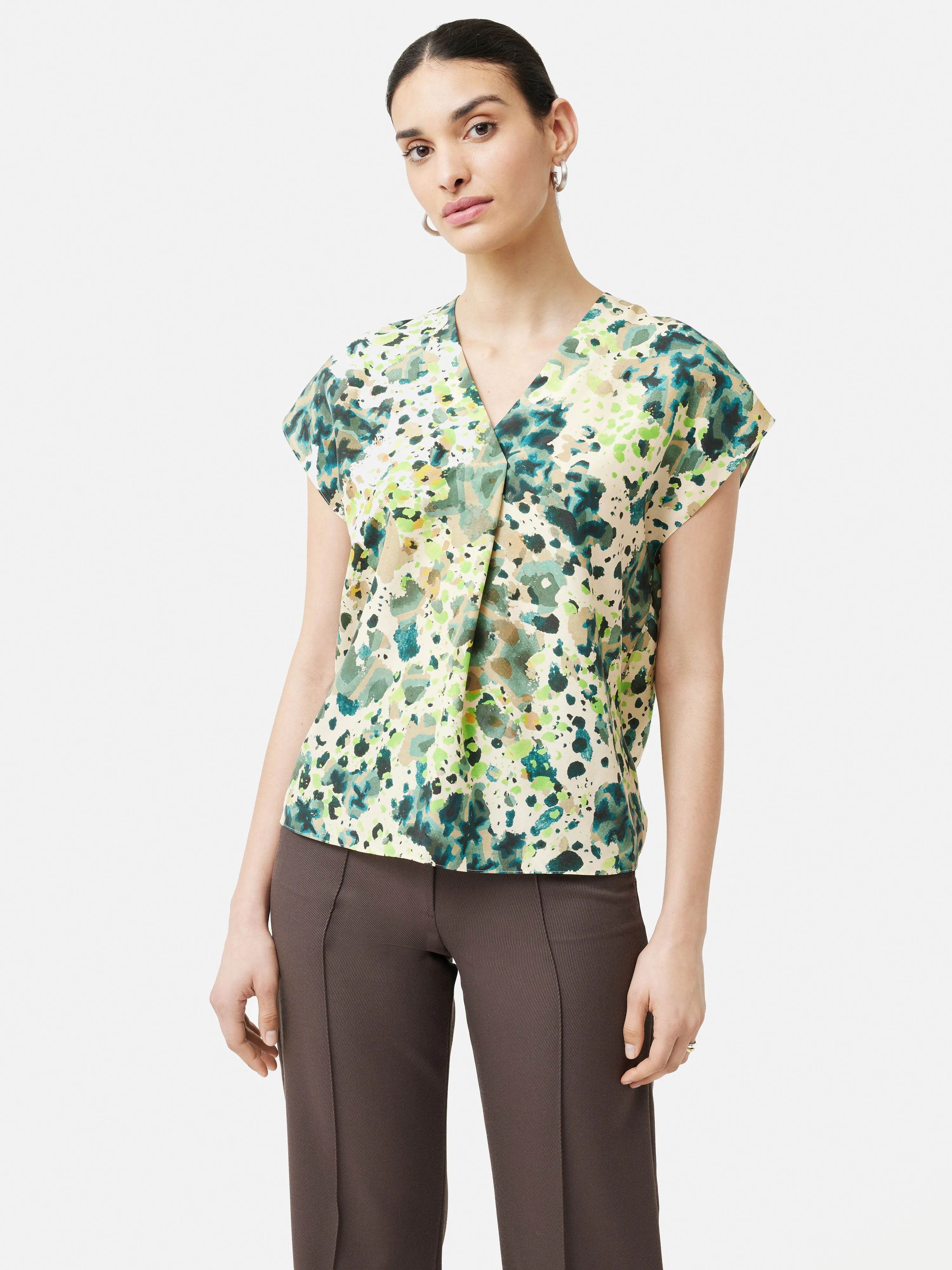 Clouded Leopard Silk Top | Green