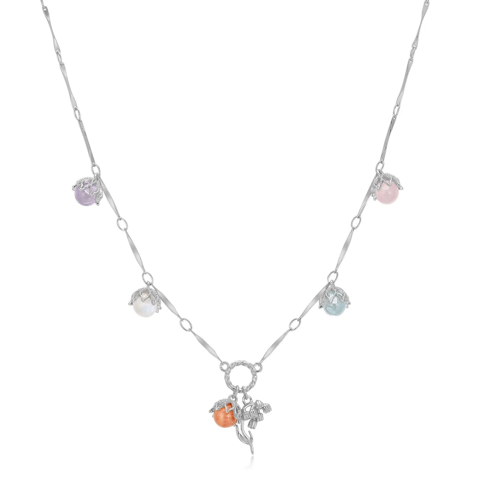 (Coming on 1/5) Moonstone, Sunstone, Amethyst, Blue Topaz, Rose Quartz Silver Dangle Choker - Lily of the Valley