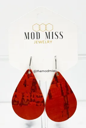 Cork Leather Teardrop Earring Burnt Orange