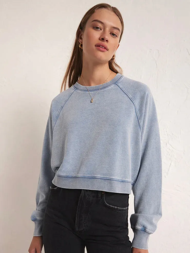 Crop Out Denim Sweatshirt