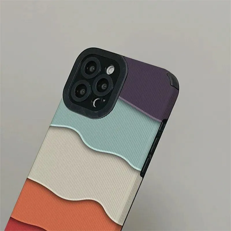 Cute Phone Case with Fresh Color Spliced Wavy Pattern for iPhone 14, 13, 12, 11 Pro, XS Max, X, XR, 7, 8 Plus