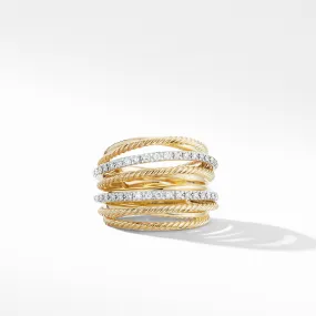 David Yurman Crossover Wide Ring in 18K Yellow Gold with Diamonds