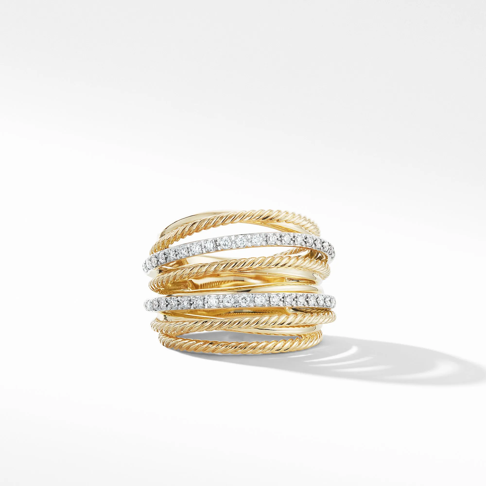 David Yurman Crossover Wide Ring in 18K Yellow Gold with Diamonds