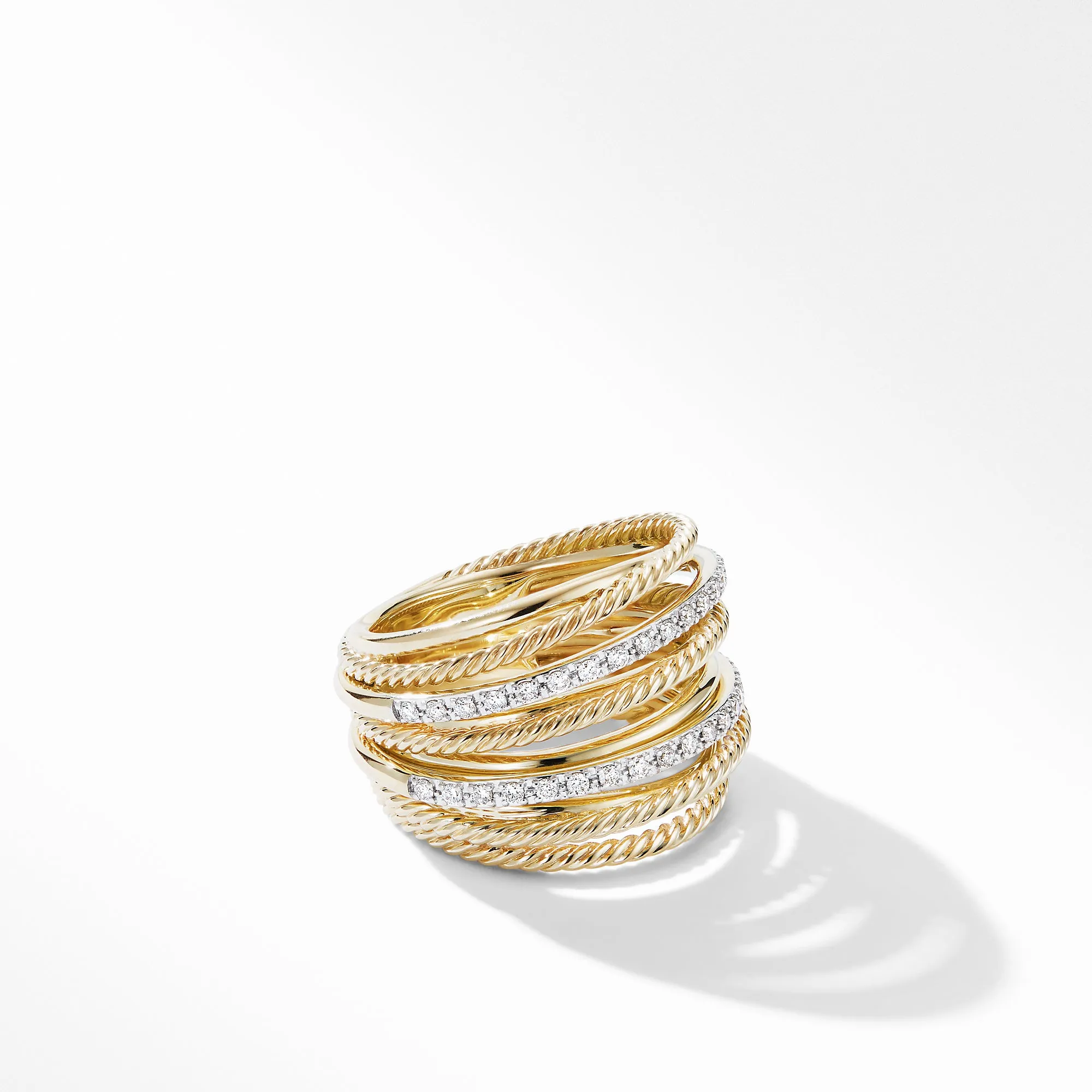 David Yurman Crossover Wide Ring in 18K Yellow Gold with Diamonds