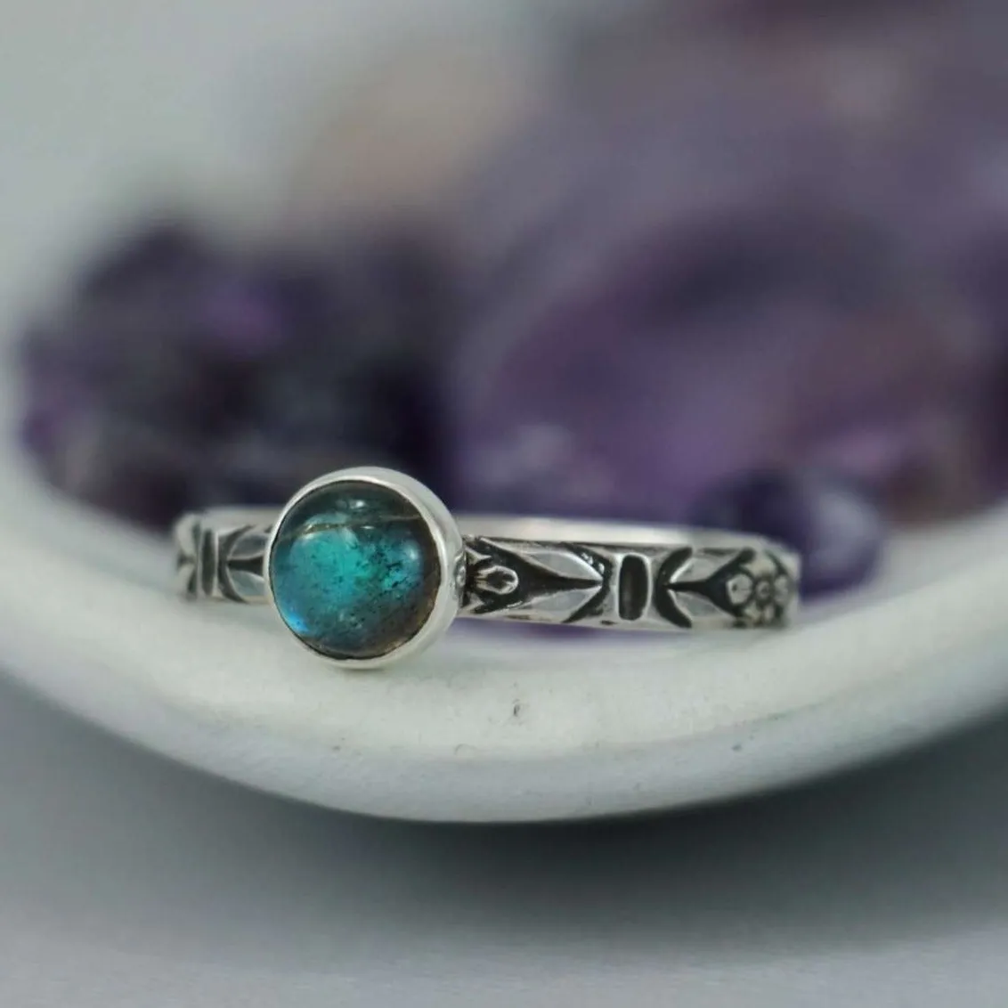 Delicate Silver Labradorite Floral Promise Ring | Moonkist Designs