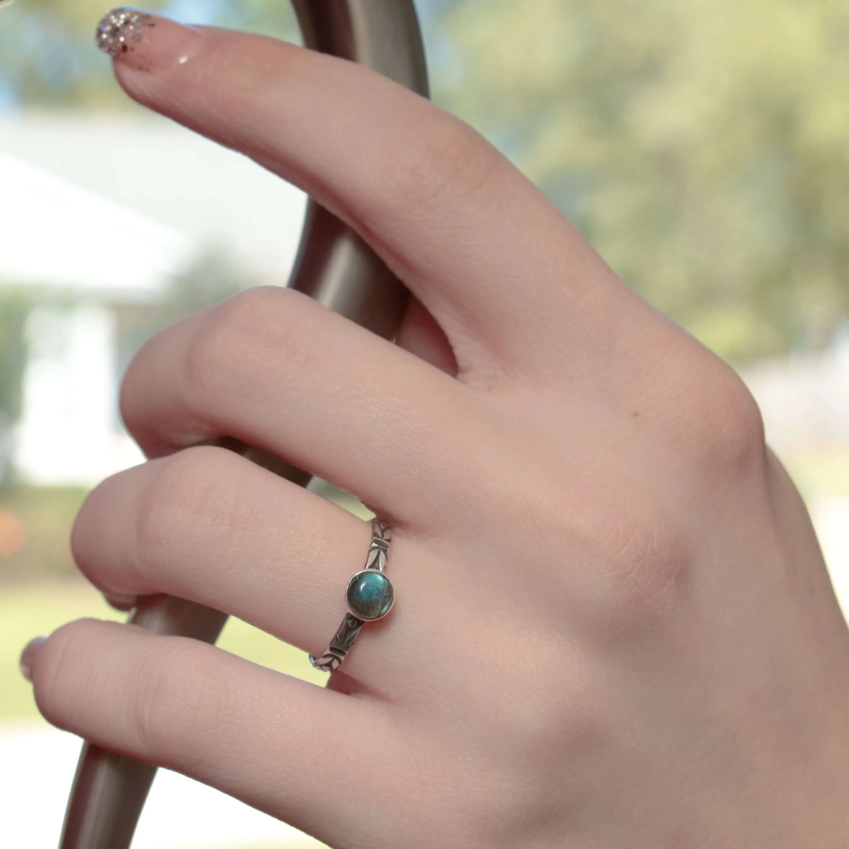 Delicate Silver Labradorite Floral Promise Ring | Moonkist Designs