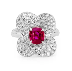 Diamond and Ruby Floral Ring