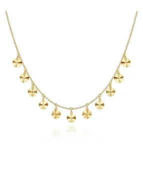 Diamond Cut - 14K Yellow Gold Disc Drops Necklace