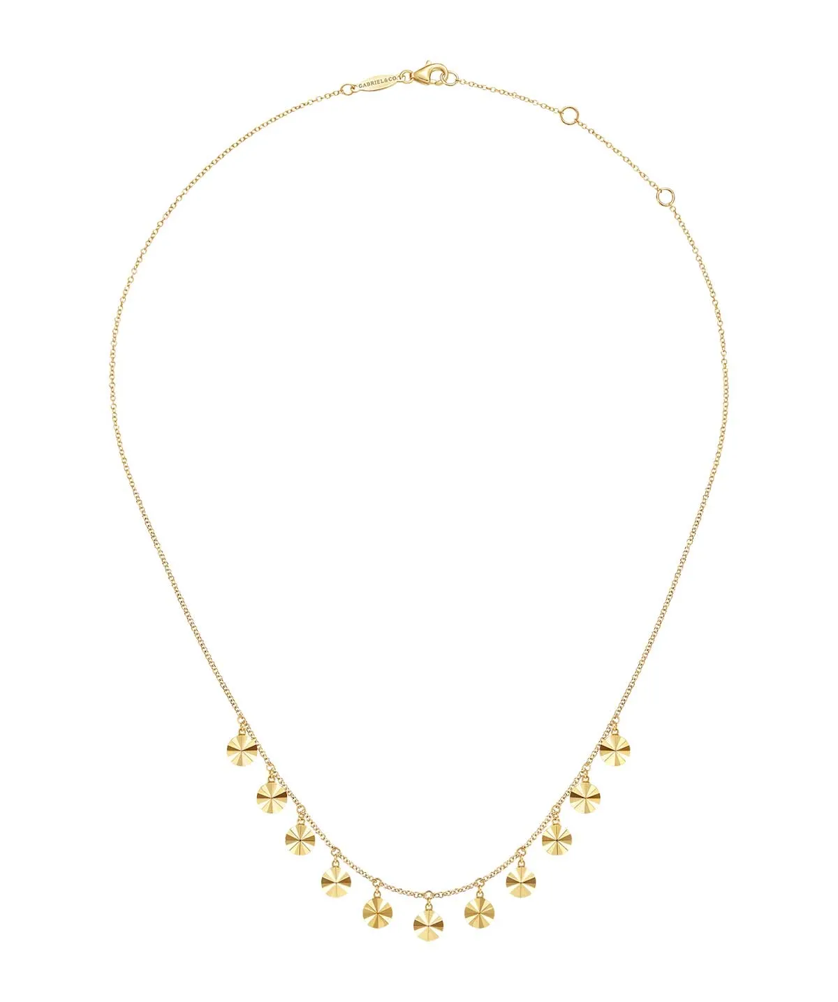 Diamond Cut - 14K Yellow Gold Disc Drops Necklace